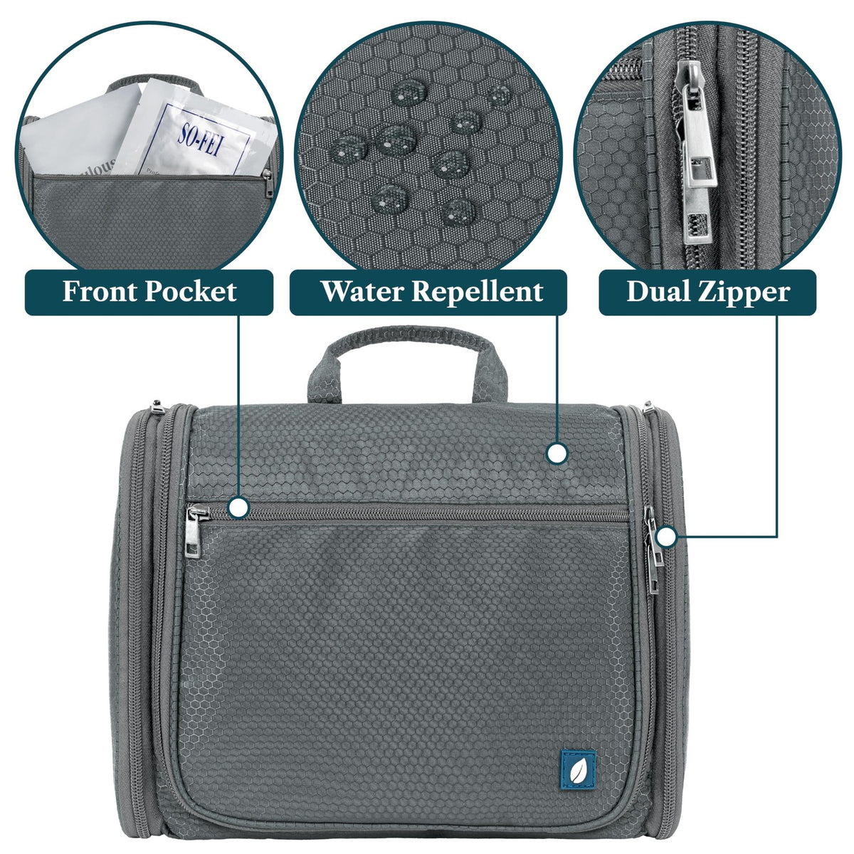 Large Hanging Toiletry Bag with 10 Compartments Waterproof Travel Organizer - Men Women Gray