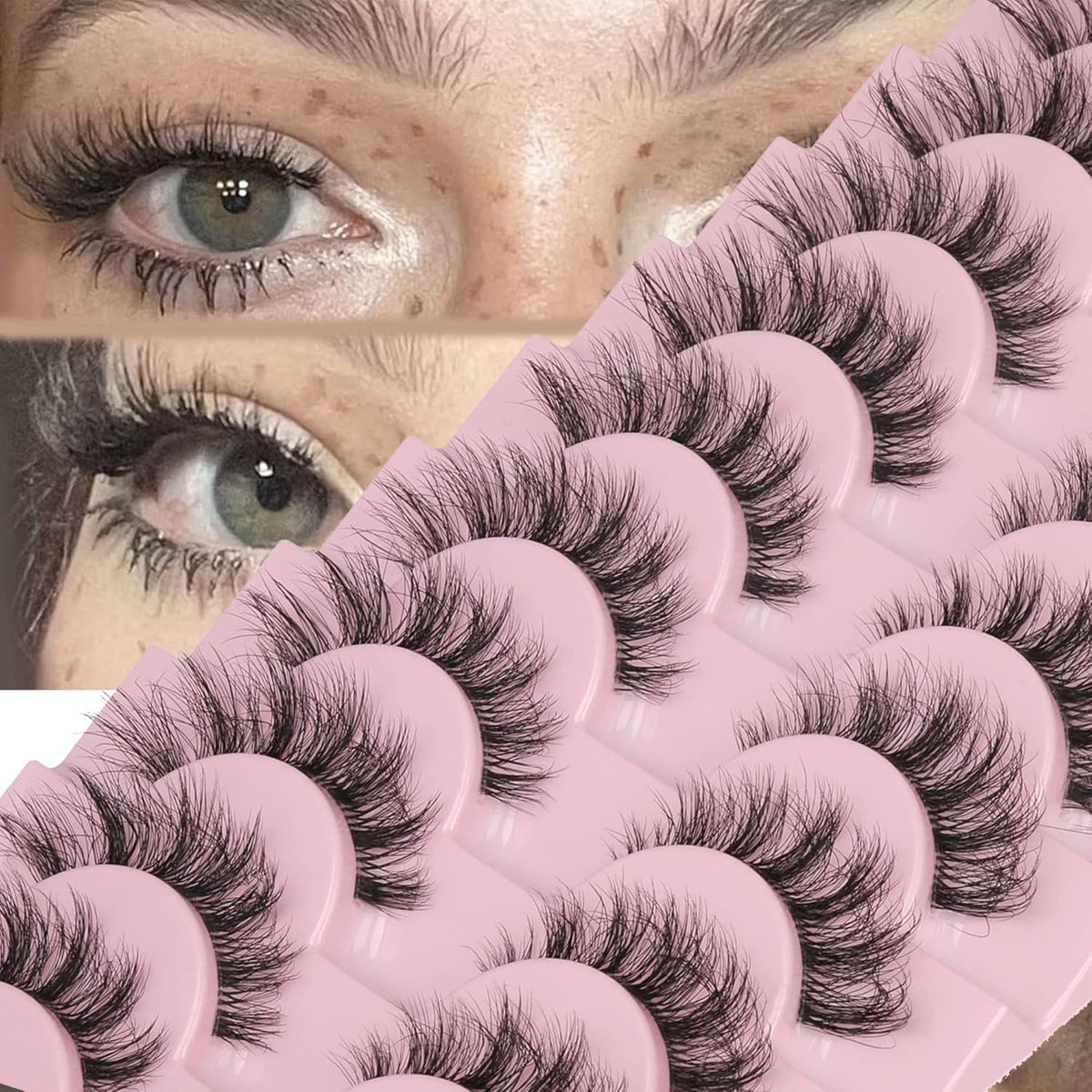 Mink False Eyelashes with Clear Band - 15mm Natural Cat-Eye Look, 10 Pairs