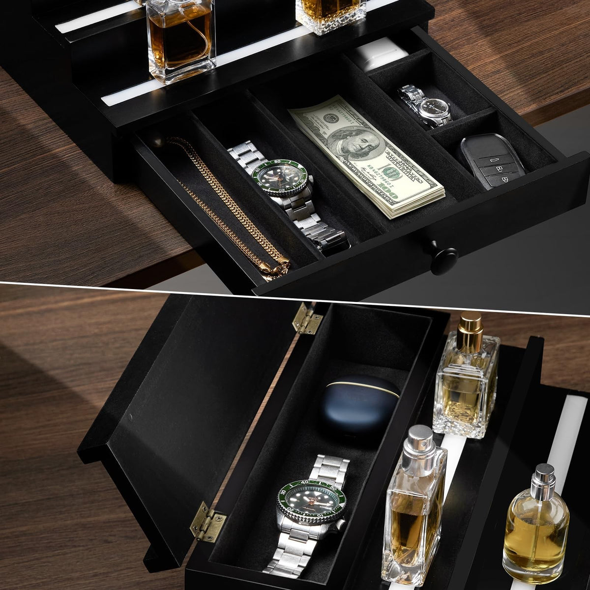 LED Lighted Perfume Organizer for Men with Remote Control and Drawer
