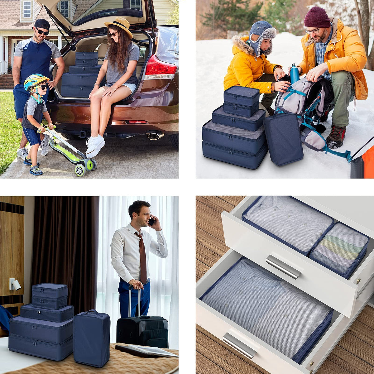 Ultralight Travel Packing Cubes Set - 6 Pieces, Navy Blue Organizer