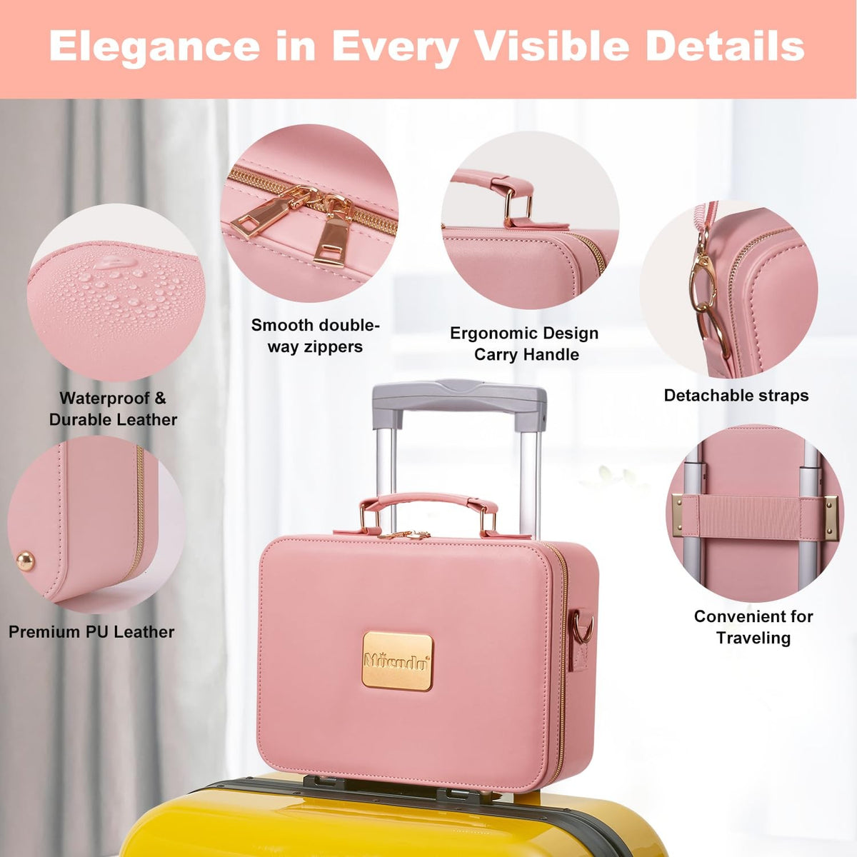 Travel Makeup Bag with LED Lighted Mirror - Waterproof Cosmetic Organizer