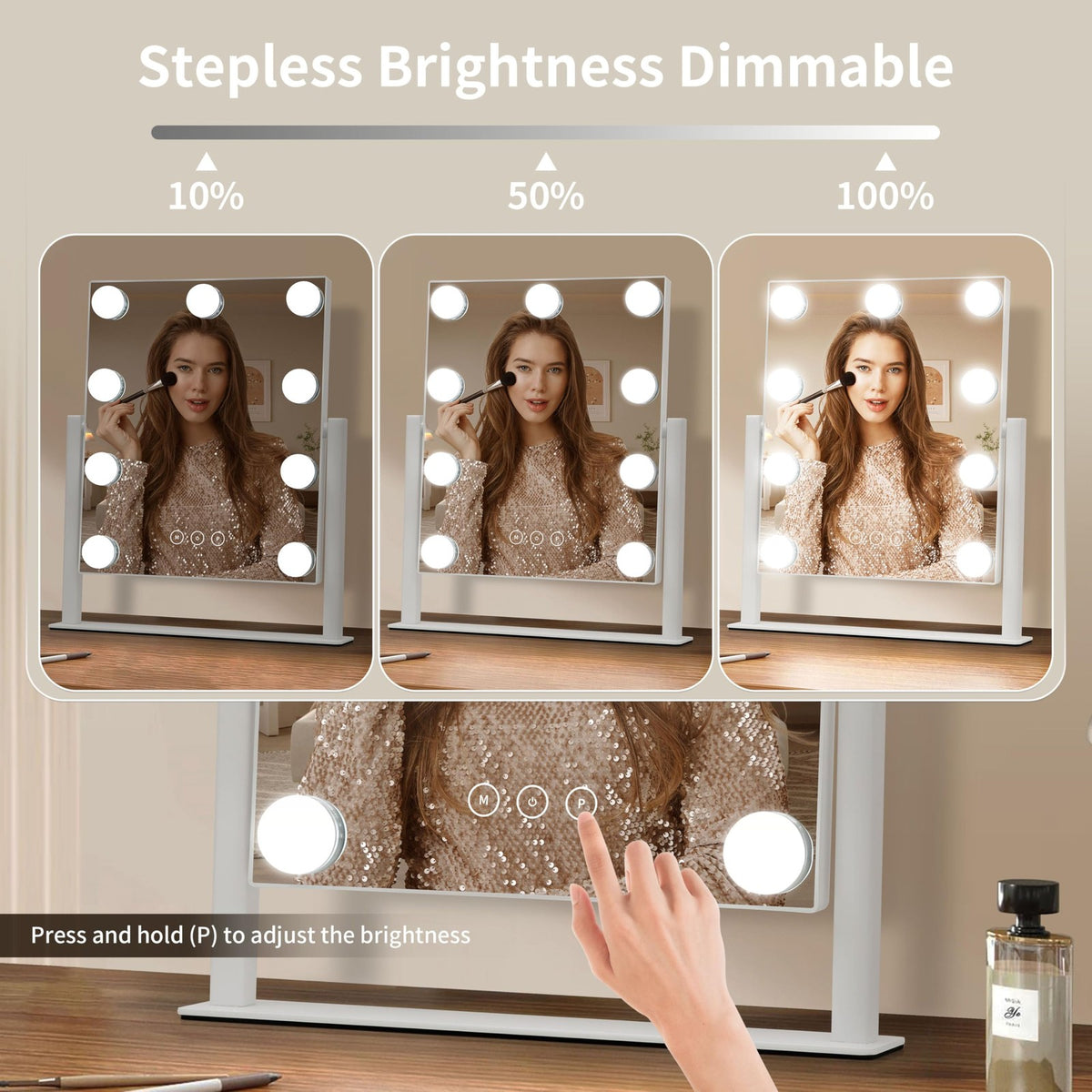 Lighted Makeup Vanity Mirror with Adjustable Brightness & 10X Magnifier - White, 12x14.4 Inches