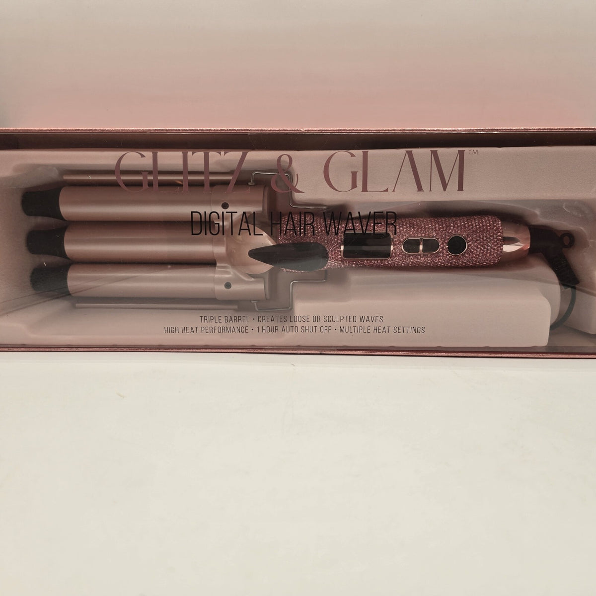 Pink Digital Hair Waver Brush with Rhinestones & Bling - Hot Styling Tool