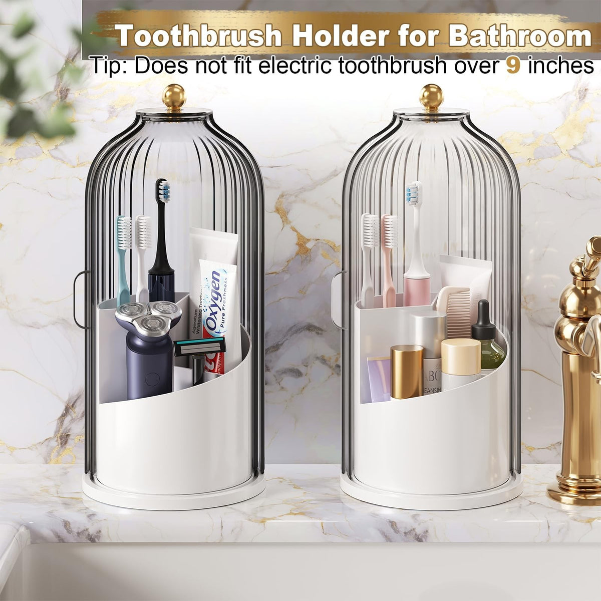 Dustproof 360° Rotation Covered Makeup Brush Holder with Sliding Lid - Clear