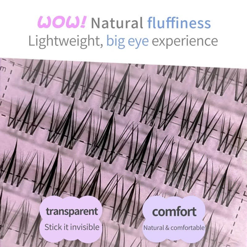 Light Wispy False Eyelashes with Reusable Clusters for Natural Volume