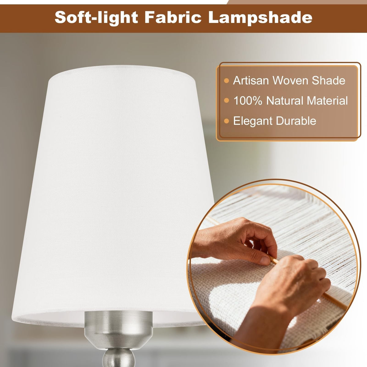 3-Light Brushed Nickel Bathroom Vanity Light Fixture with Fabric Shade