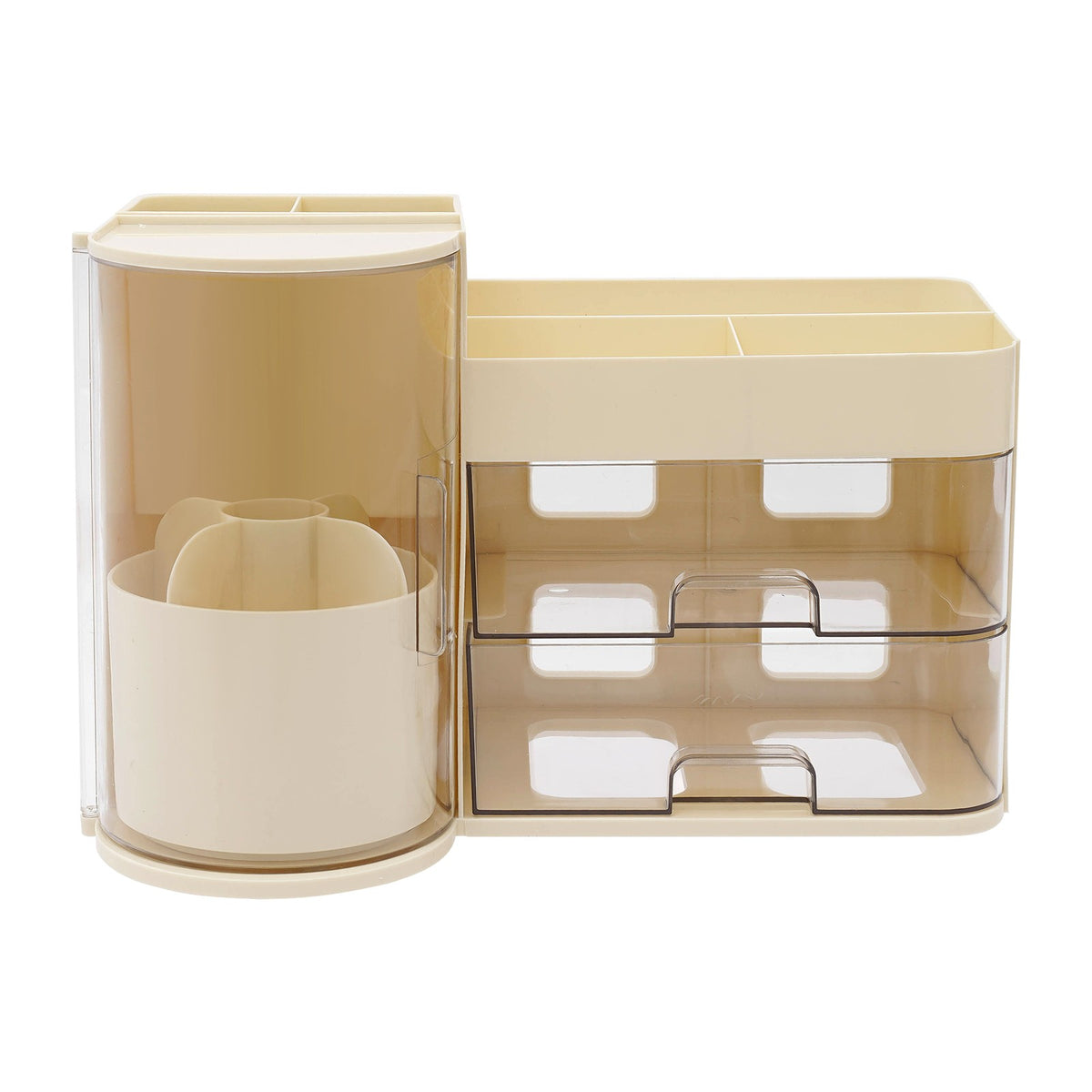 Tiered Makeup Organizer with Brush Holder & Drawers – Countertop Cosmetic Storage Box