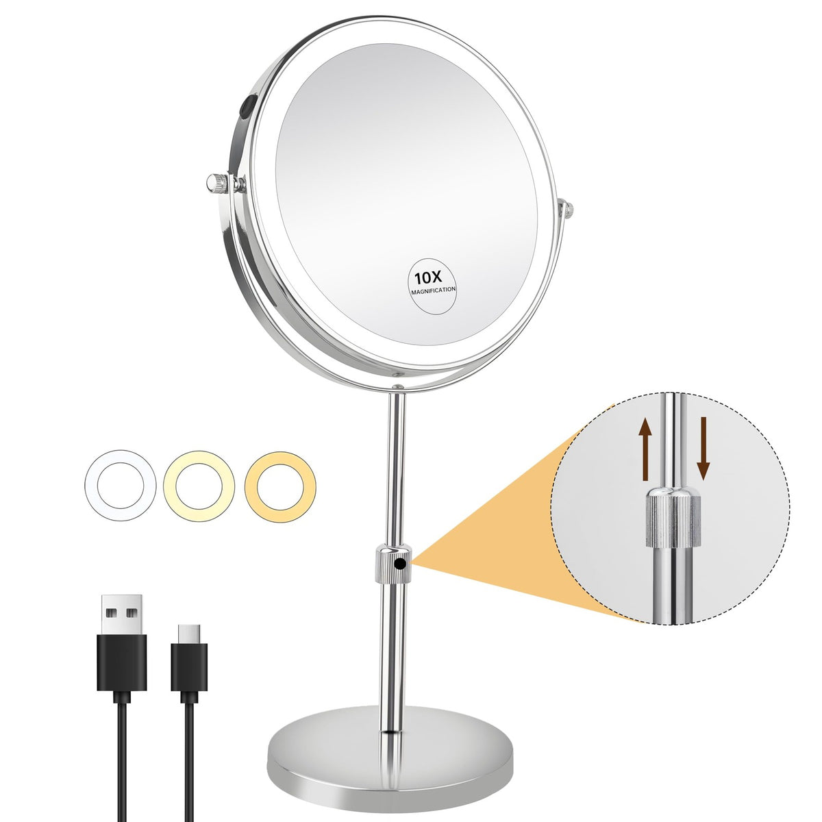 8-Inch Dimmable Rechargeable Lighted Makeup Mirror with 3 Lighting Modes