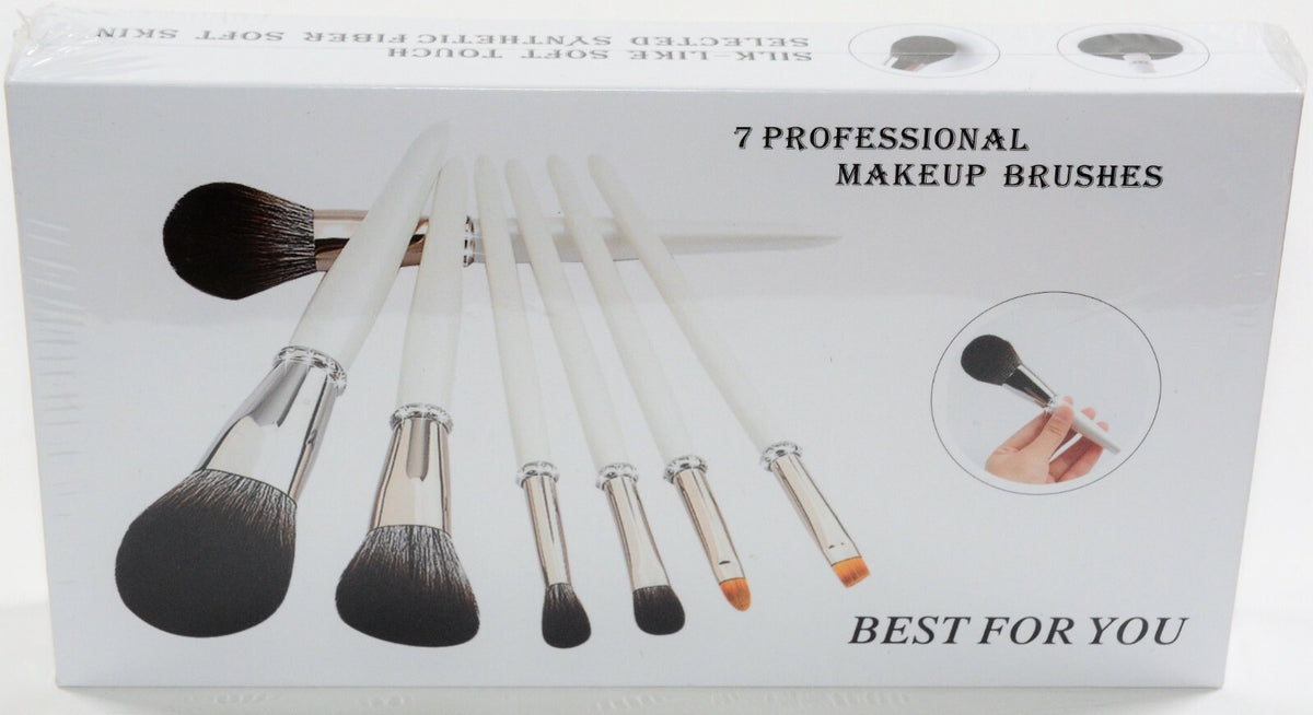 7-Piece Professional Makeup Brush Set - White Synthetic Face & Eye Brushes