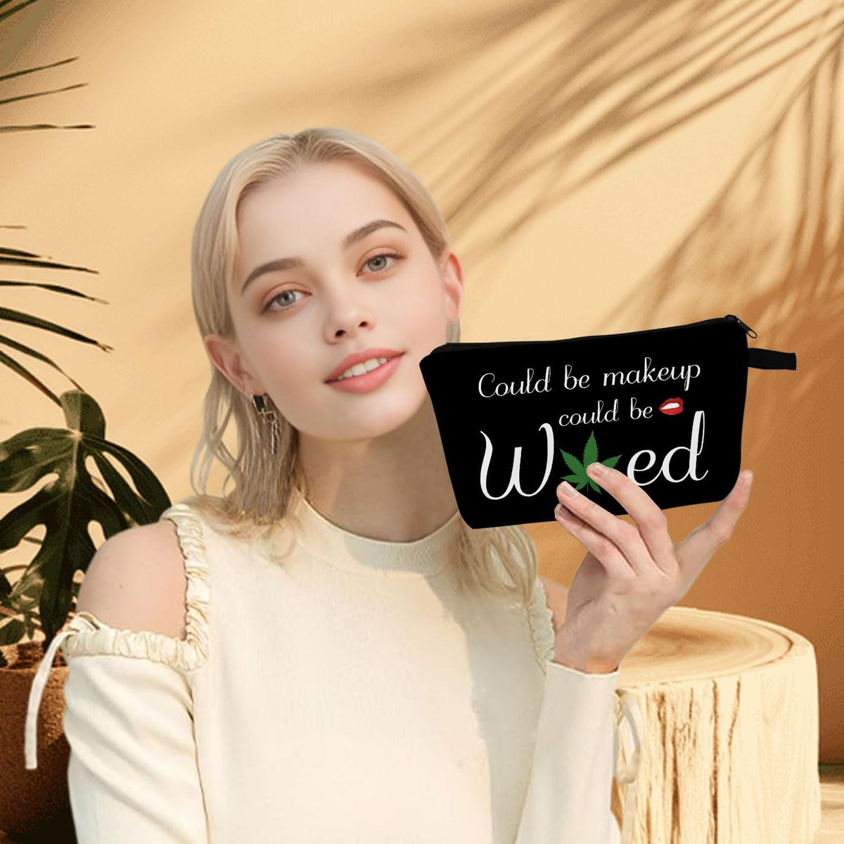 Funny Weed Leaf Makeup Bag - Travel Cosmetic Organizer for Women & Friends