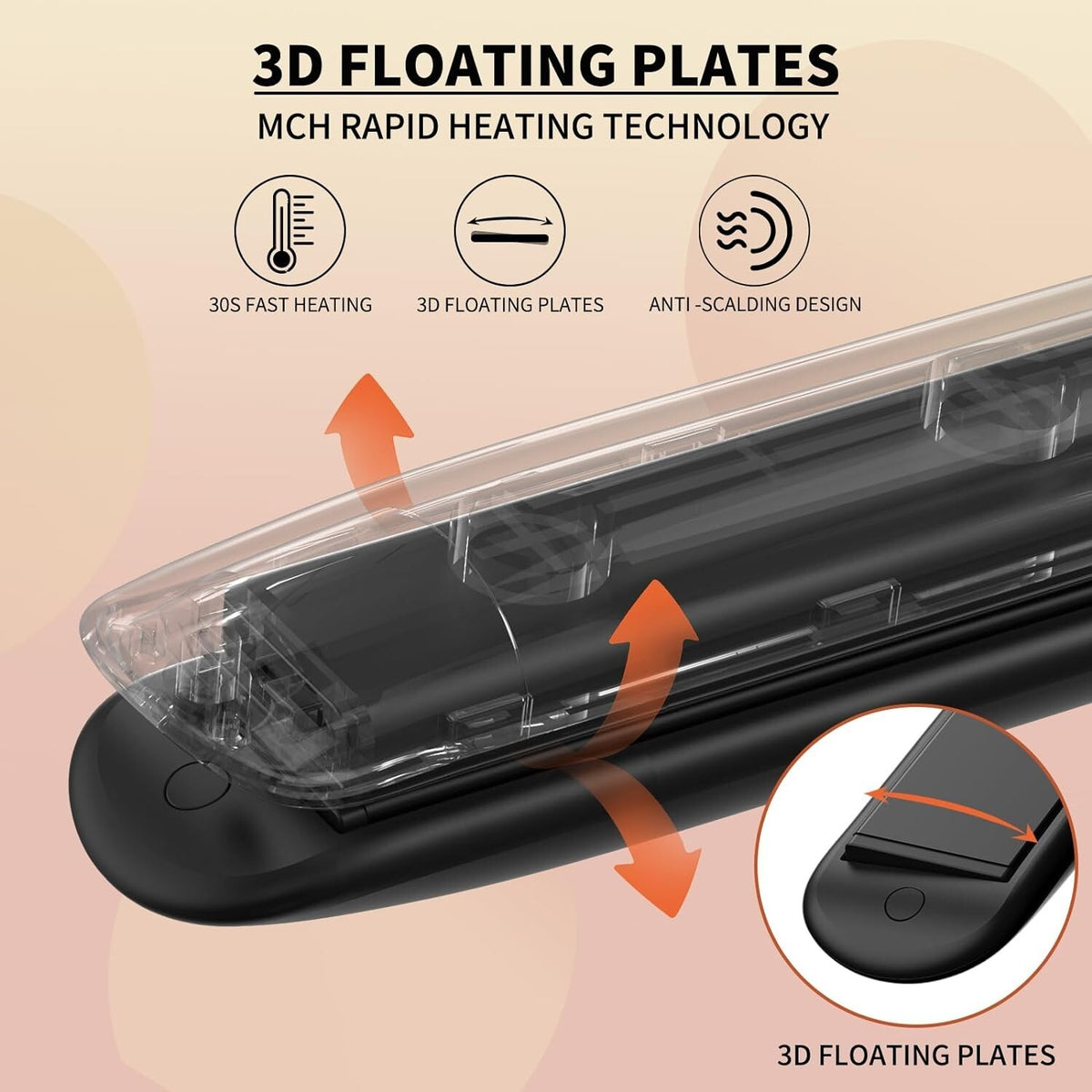 Ceramic Flat Iron for Hair 1 Inch Floating Plates LCD Display 450°F