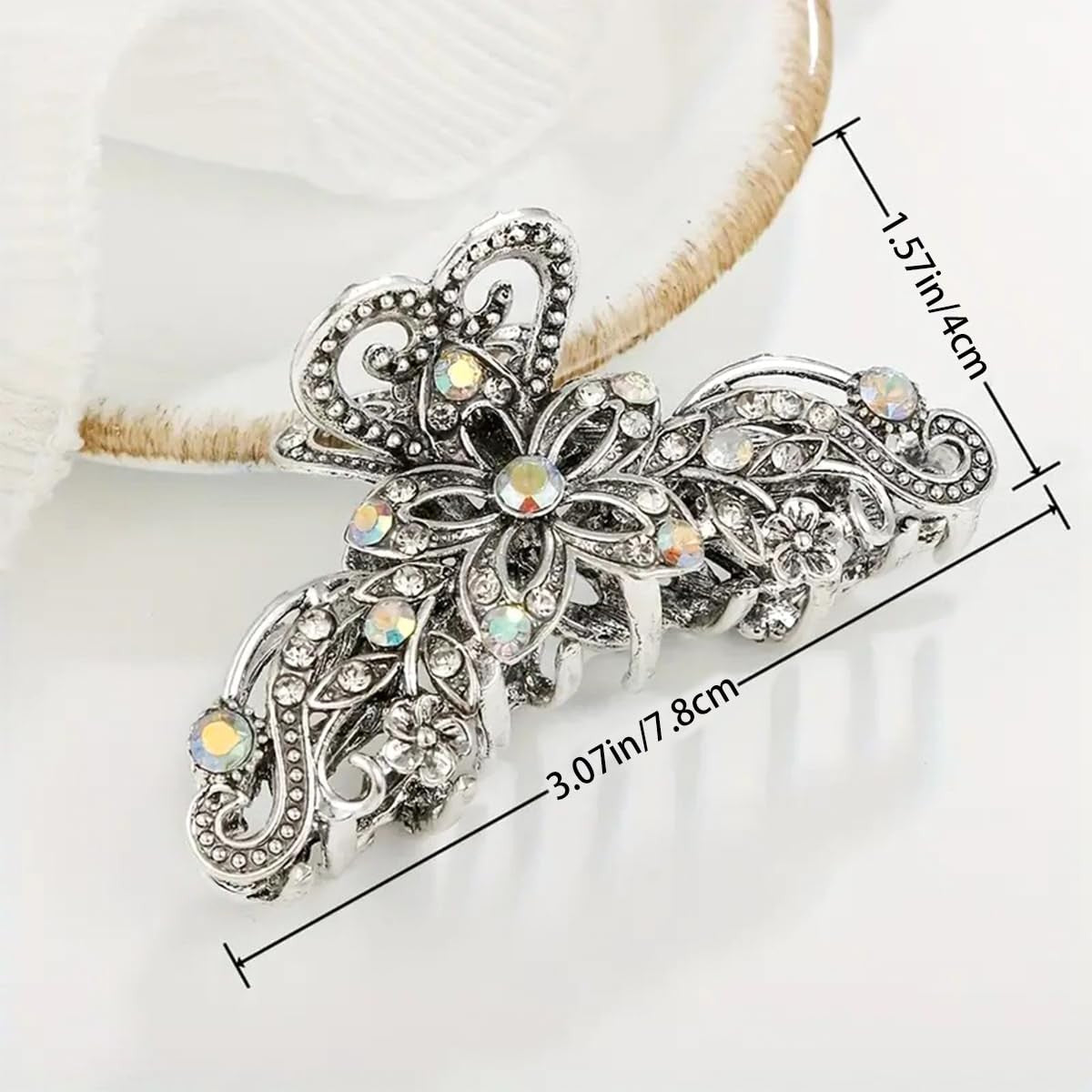 2 PCS Vintage Hair Claw Clips Rhinestone Count (Pack of 1), Silver,
