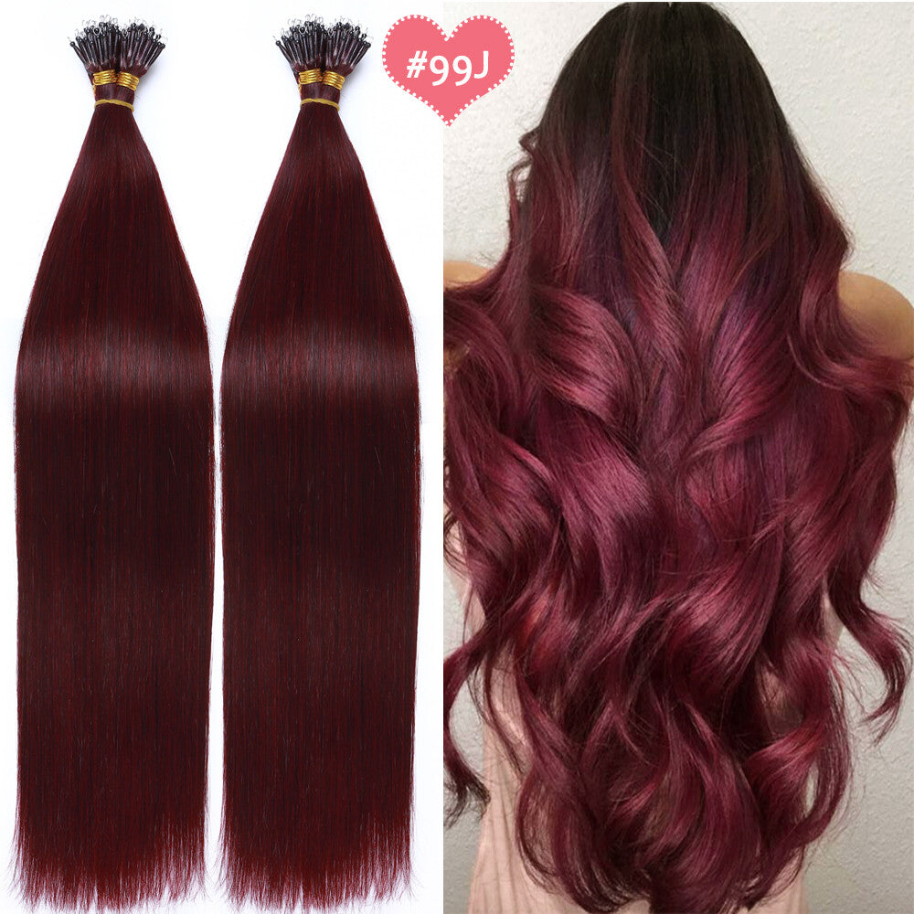 Beads Hair Extensions Nano Bean Remy Micro Loop Link I Tip - Multiple Colors & Lengths