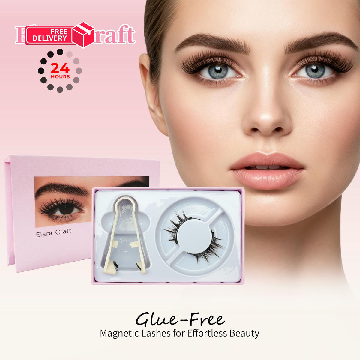 Magnetic False Eyelashes with Applicator - Natural 3D Fluffy Look, Pack of 1