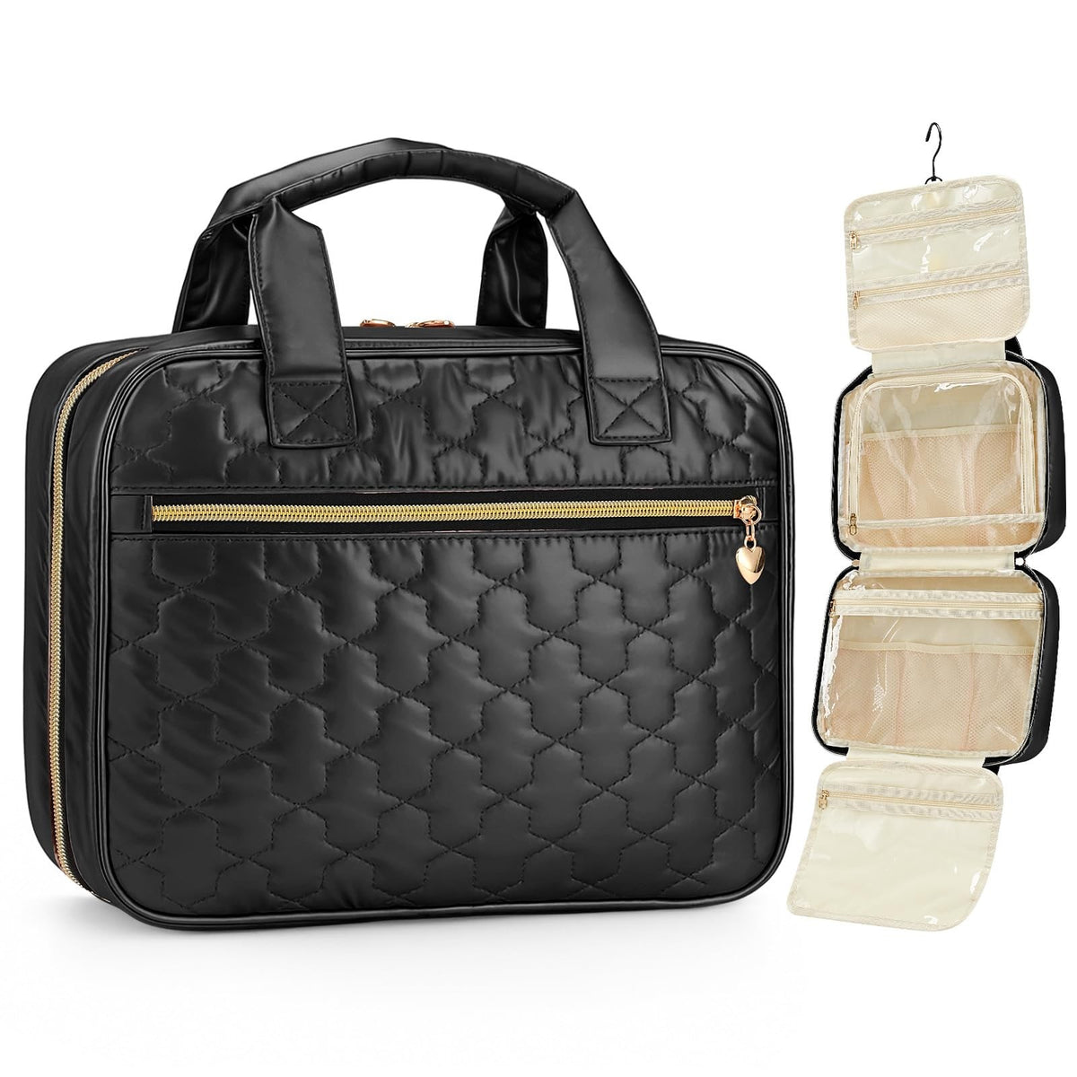 Large Waterproof Travel Toiletry Bag with Hanging Hook and Wet-Dry Compartments