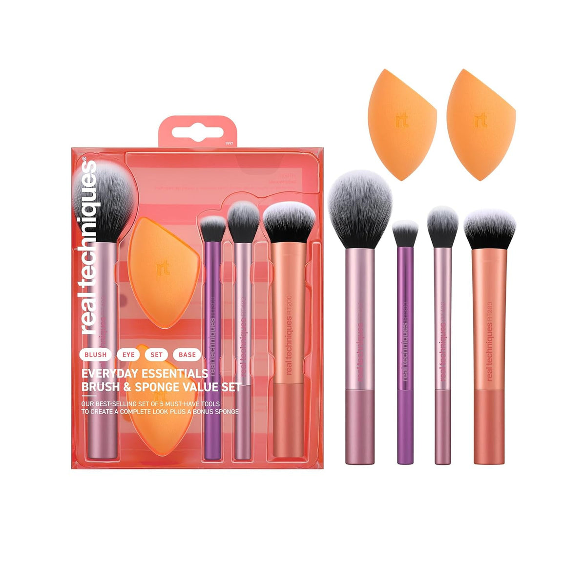 6 Piece Makeup Brush Set with Sponges - Face & Eye Tools