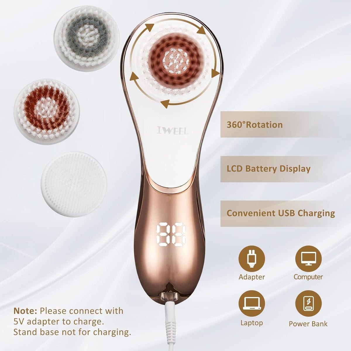 Electric Facial Cleansing Brush with 4 Brush Heads Waterproof Skin Care Tool