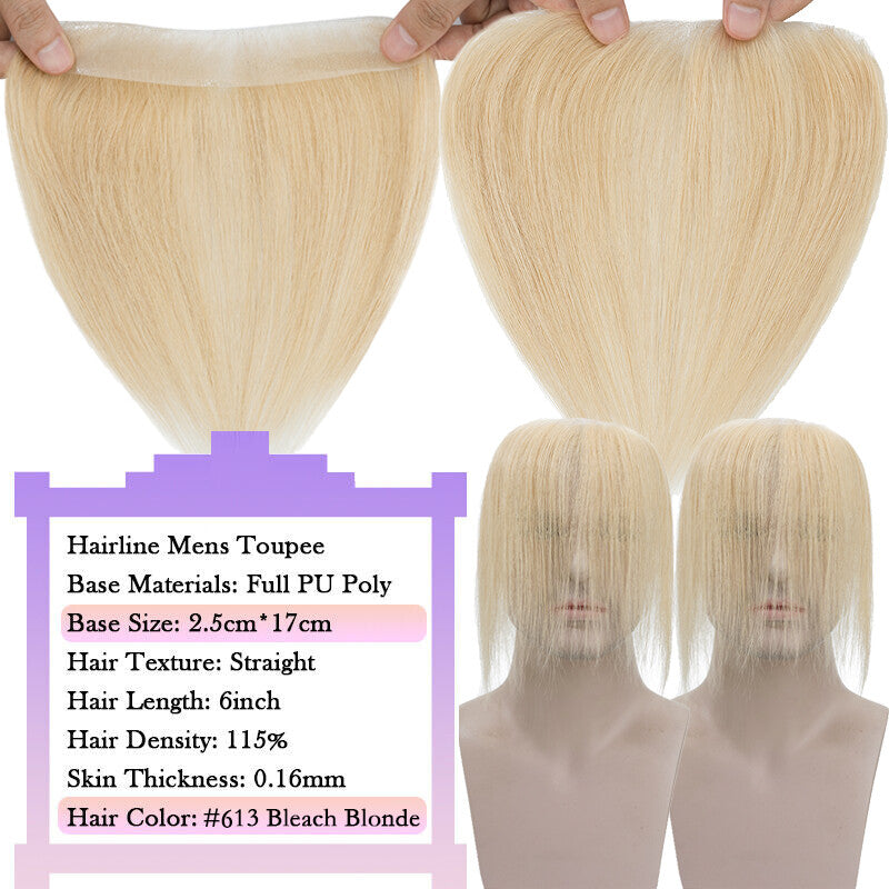 Men's Human Hair Toupee for Receding Hairline, Various Sizes & Colors
