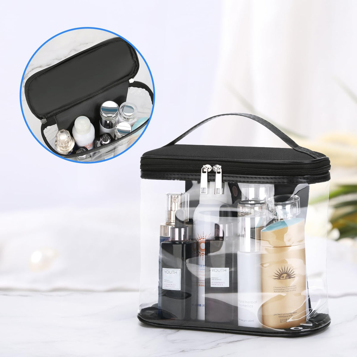 Large Transparent Travel Cosmetic Bag Waterproof Makeup Organizer with Handle
