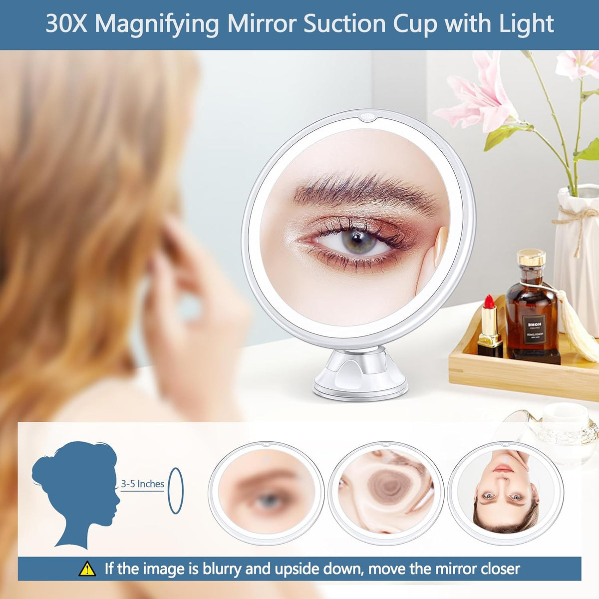 30X Magnifying Makeup Mirror with Light and Adjustable Brightness