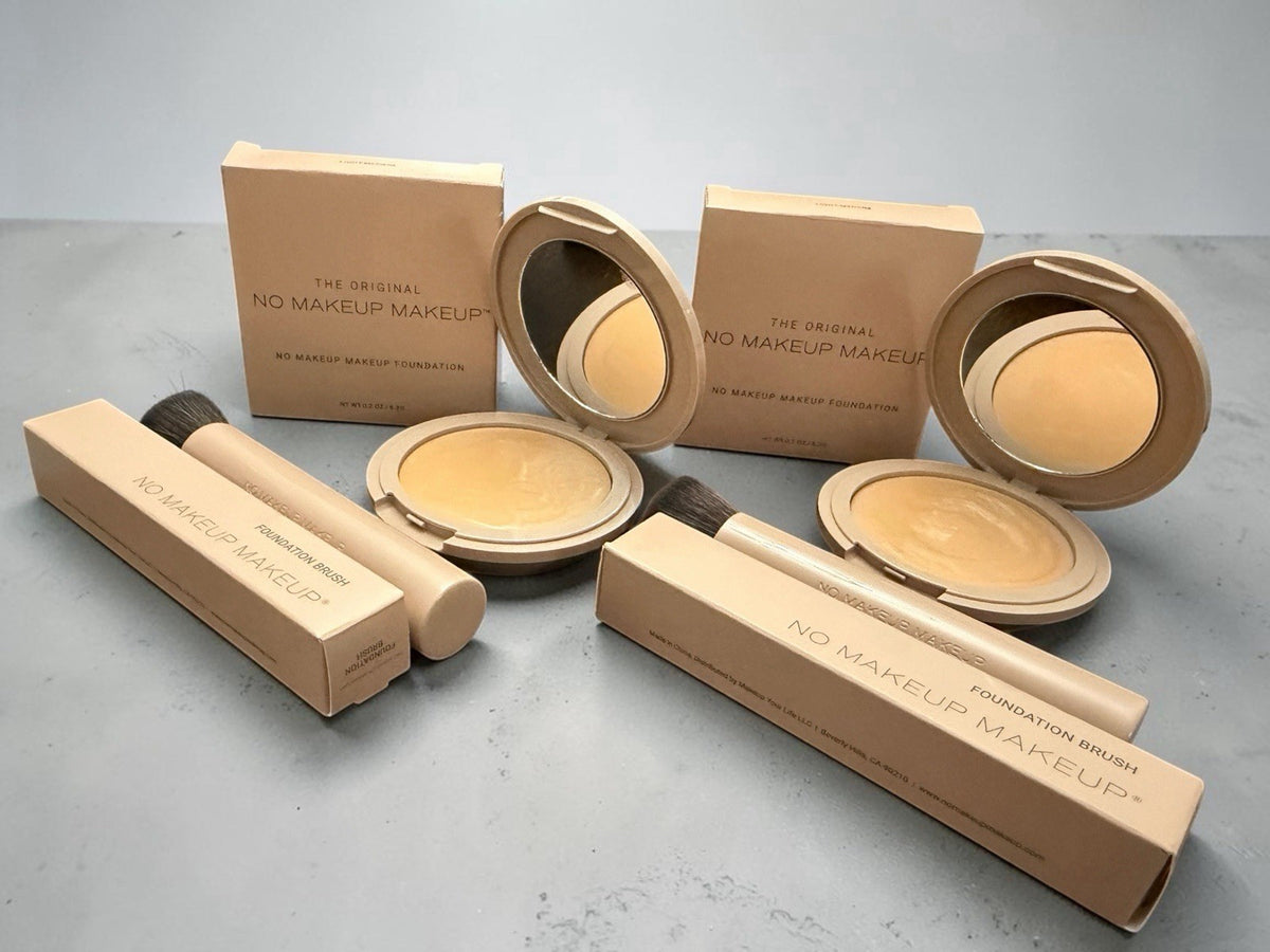 Buildable No Makeup Foundation Duo Set with Brushes - Light Medium