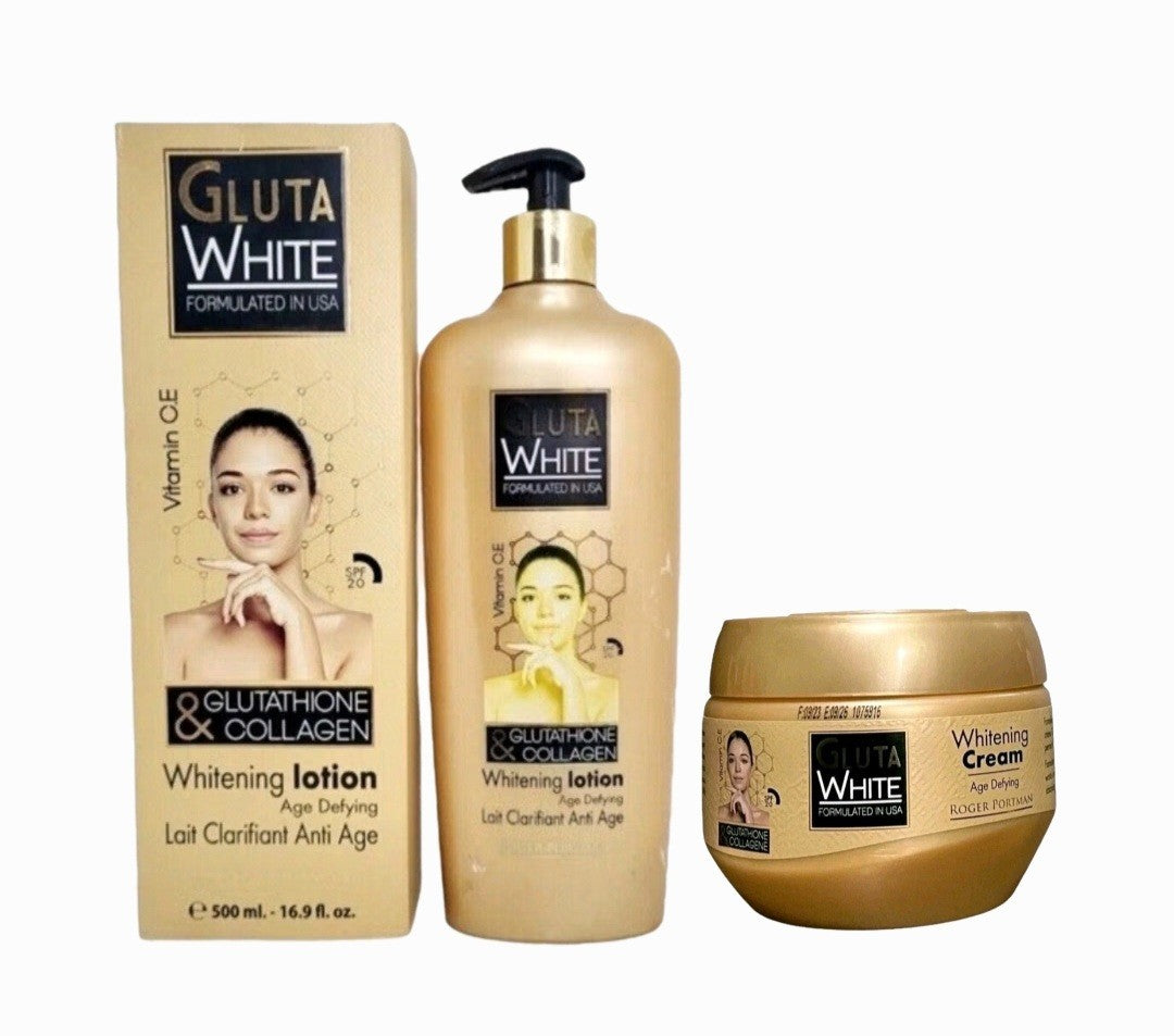 Gluta White Lotion 500ml + Cream Jar 275ml with Glutathione & Collagen