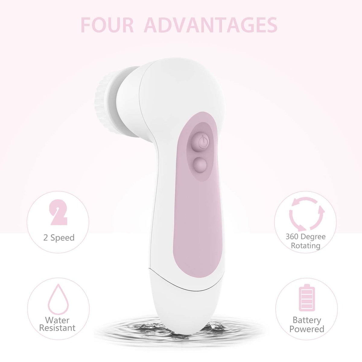 Waterproof Facial Cleansing Spin Brush Set with 8 Replacement Heads