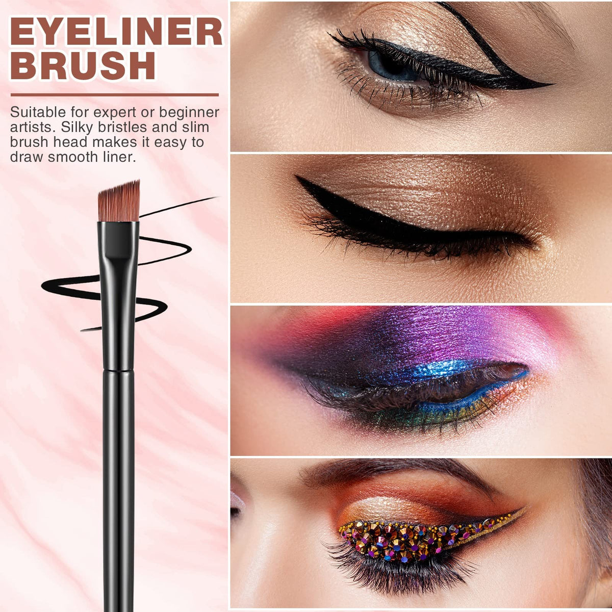 Disposable Angled Eyebrow and Eyeliner Brush Set - 100 Pieces, Travel Friendly