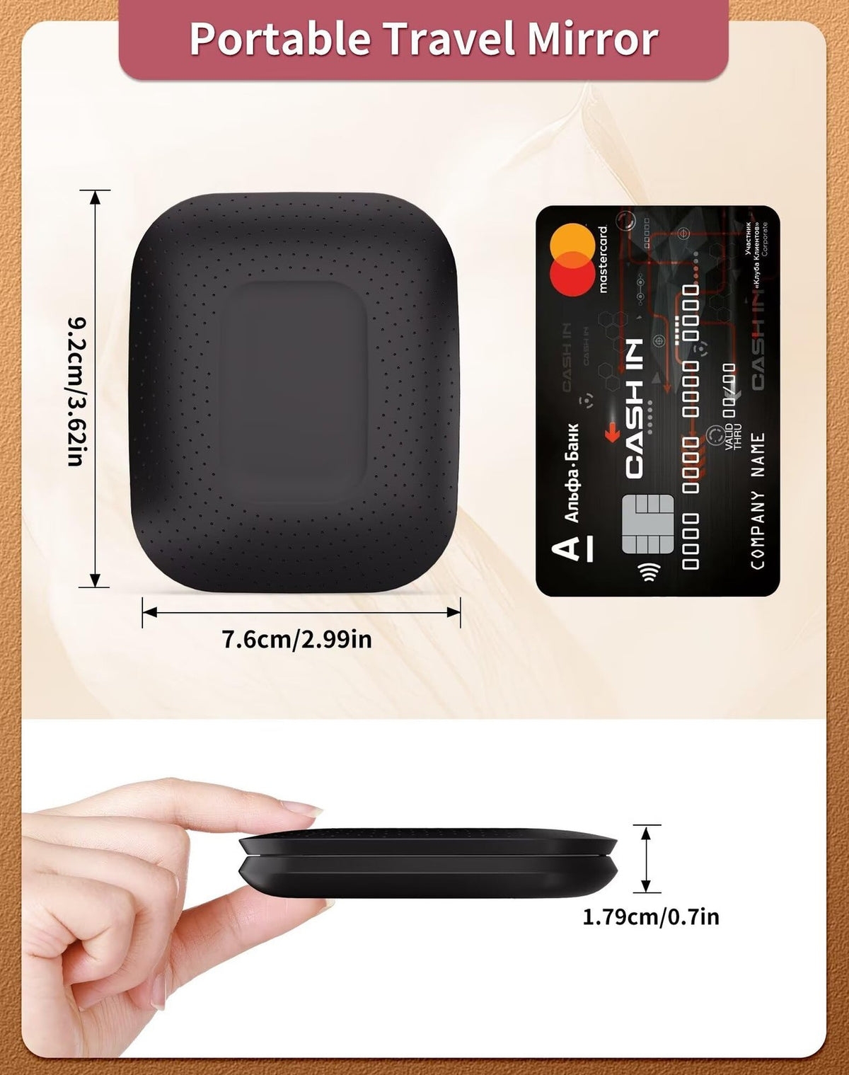 Rechargeable 5X Magnification LED Travel Makeup Mirror Dimmable Black