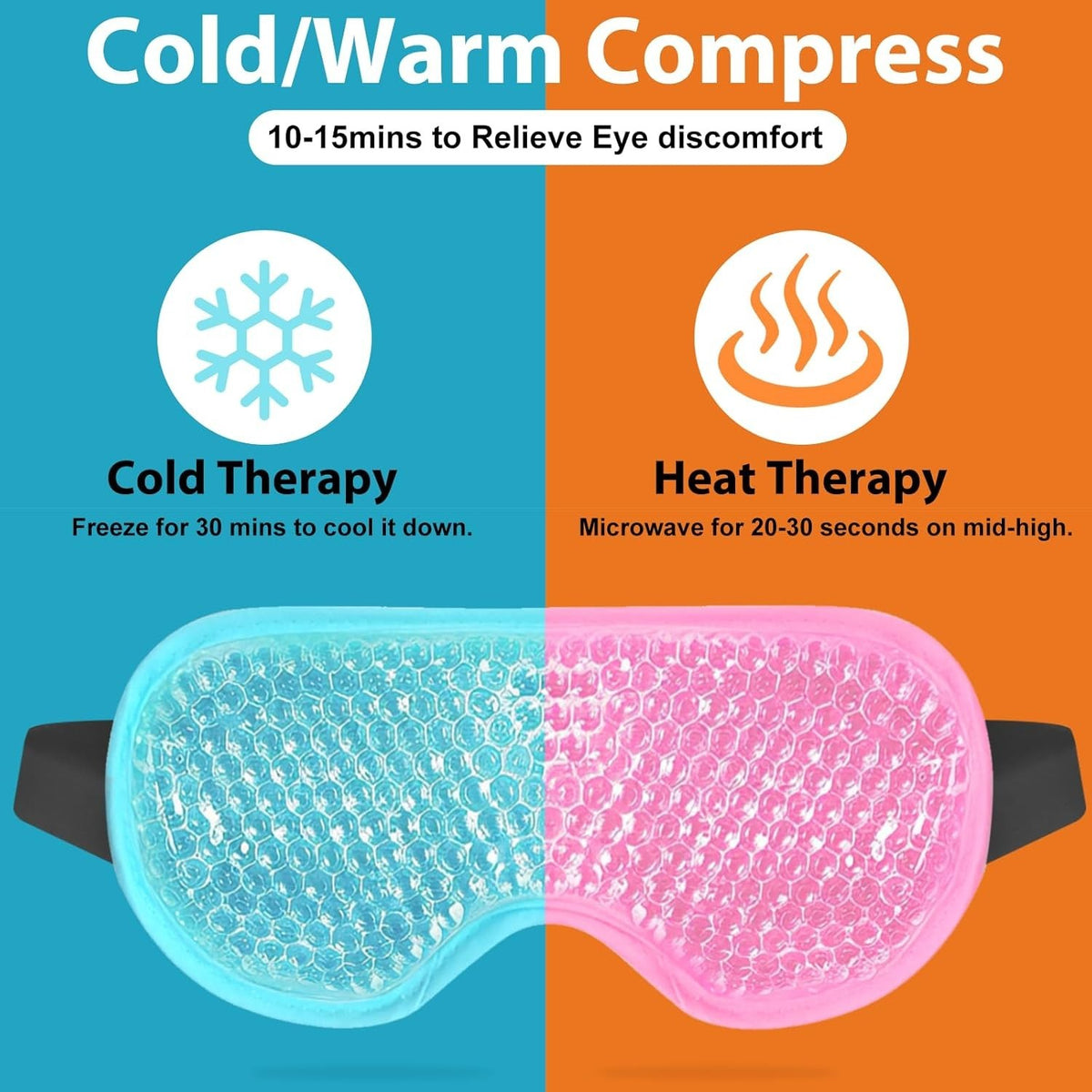 Gel Eye Masks for Cold & Hot Therapy - Reversible Sleep & Migraine Relief Set