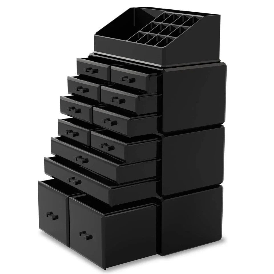 Makeup Organizer with 12 Drawers - Black Cosmetic Storage Box