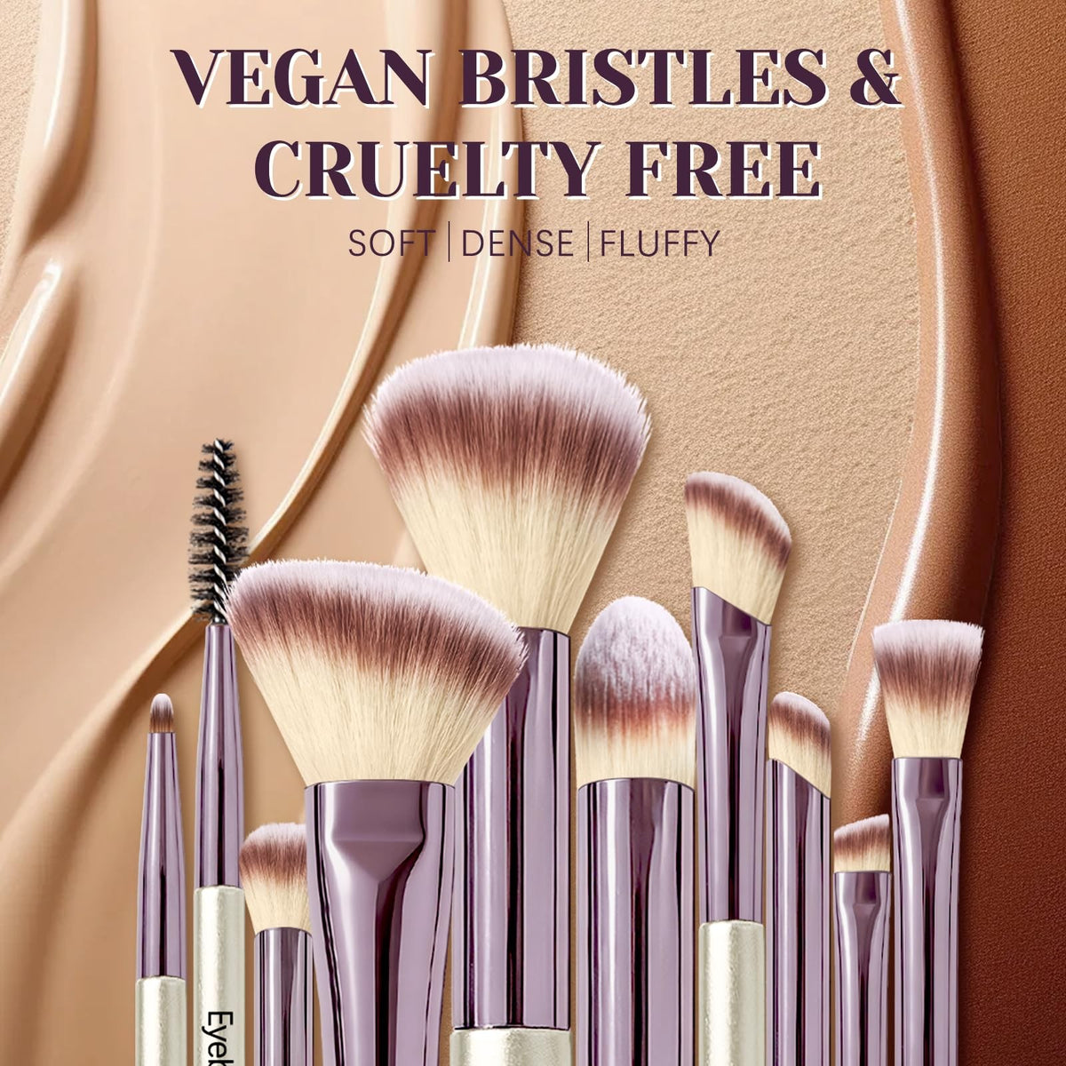 Makeup Brush Set 10 Pcs Premium Synthetic Brushes with 2 Puffs