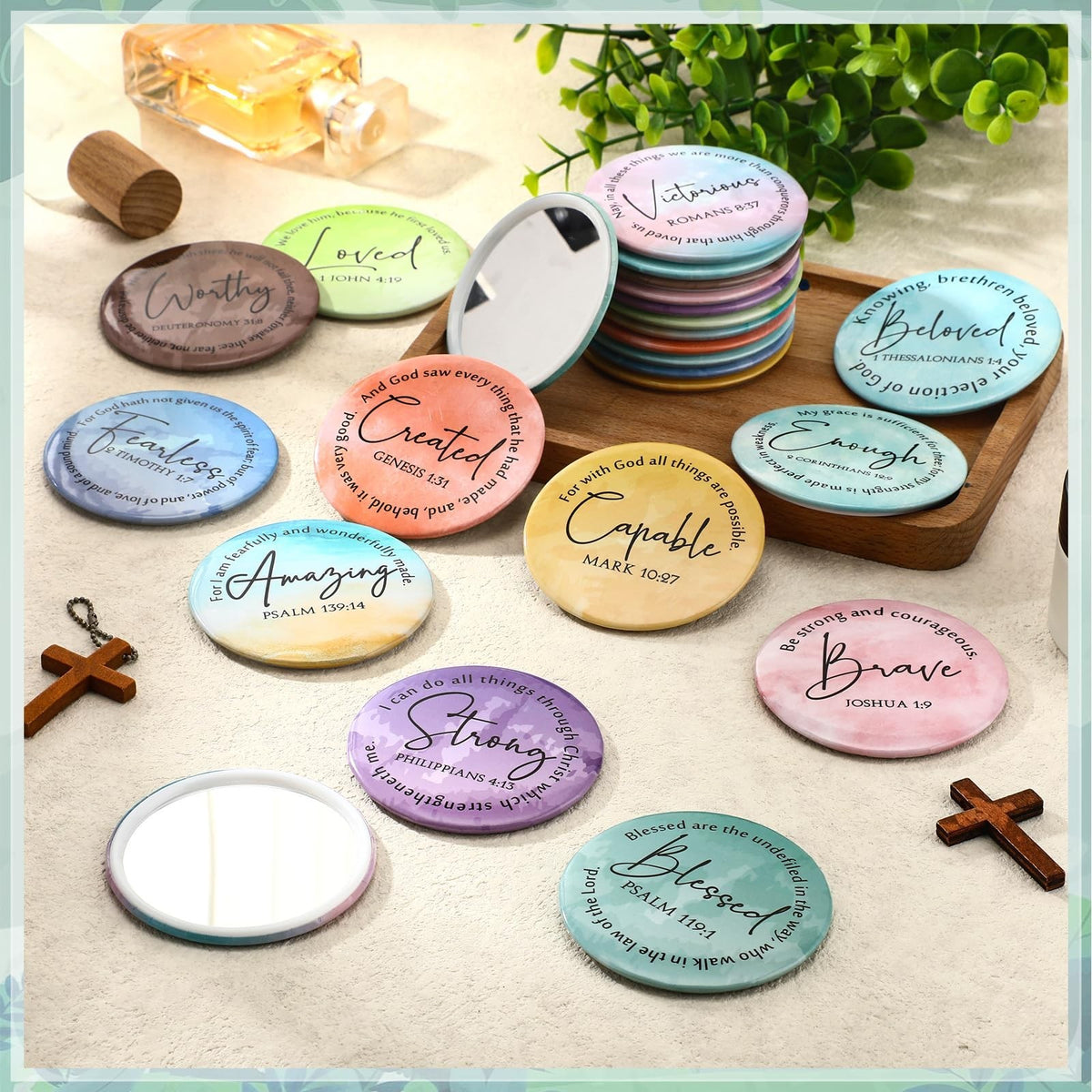 Mini Christian Gift Mirror Set - Inspirational Bible Verse Compact Mirrors for Women, Bulk Assorted Designs