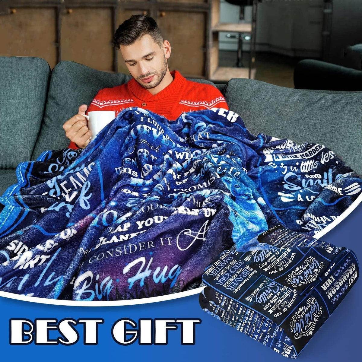Grandson Gifts Blanket from Grandma Grandpa 50x60 Flannel Love Lion Design