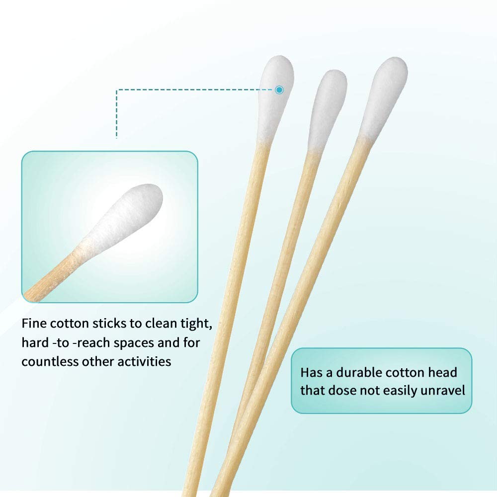 6-Inch Wooden Cotton Swabs for Makeup Removal and Cleaning - 200 Pack