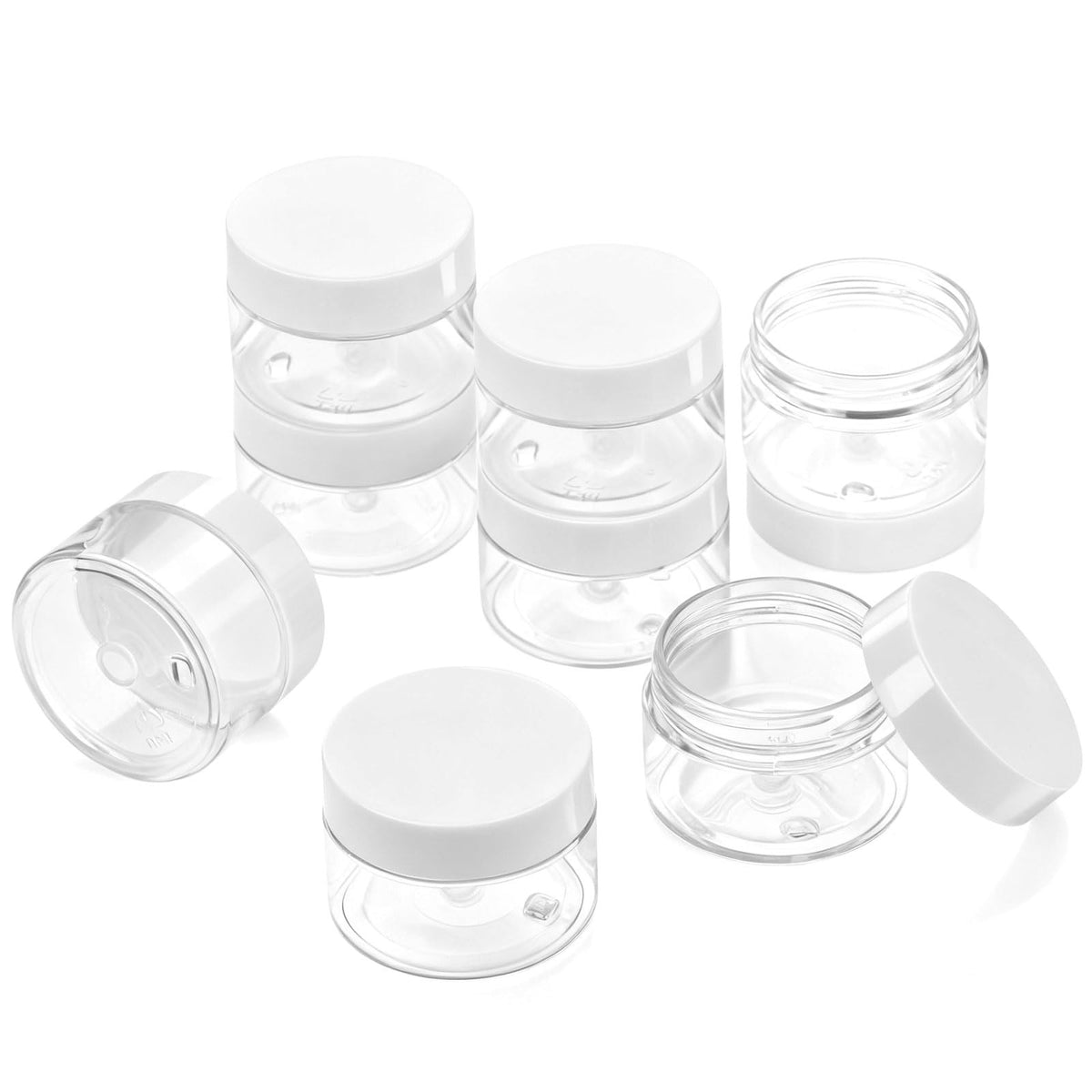 8 Pack Small Plastic Cosmetic Containers with Lids, Travel Storage Jars 1oz - White