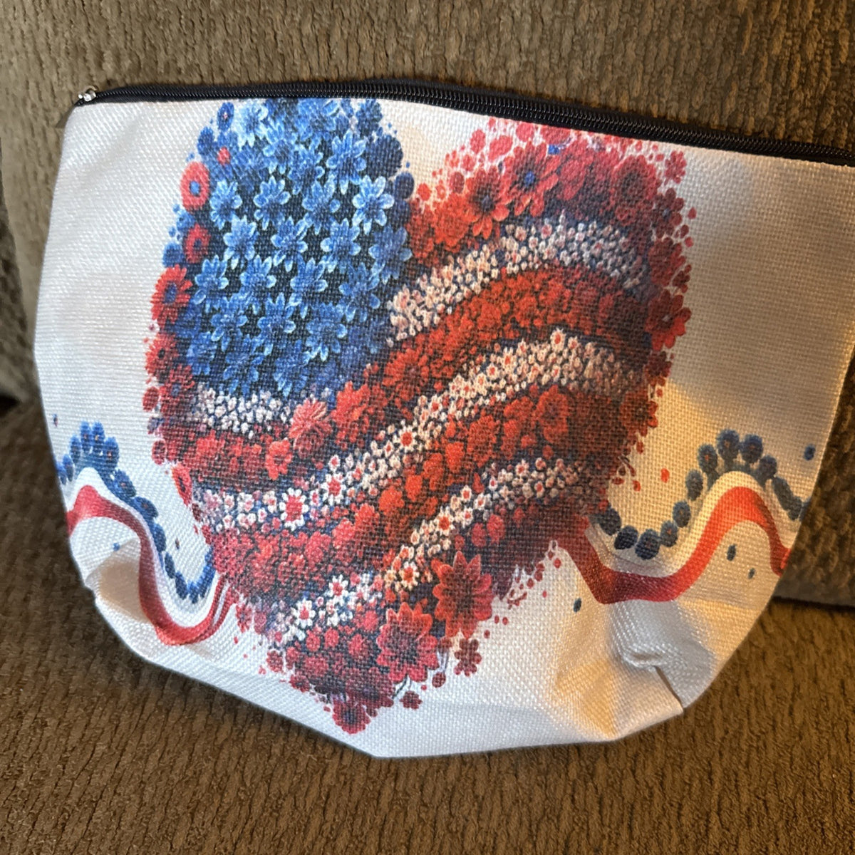 Patriotic Cosmetic Bag with Red, White & Blue Heart Design - Great for 4th of July