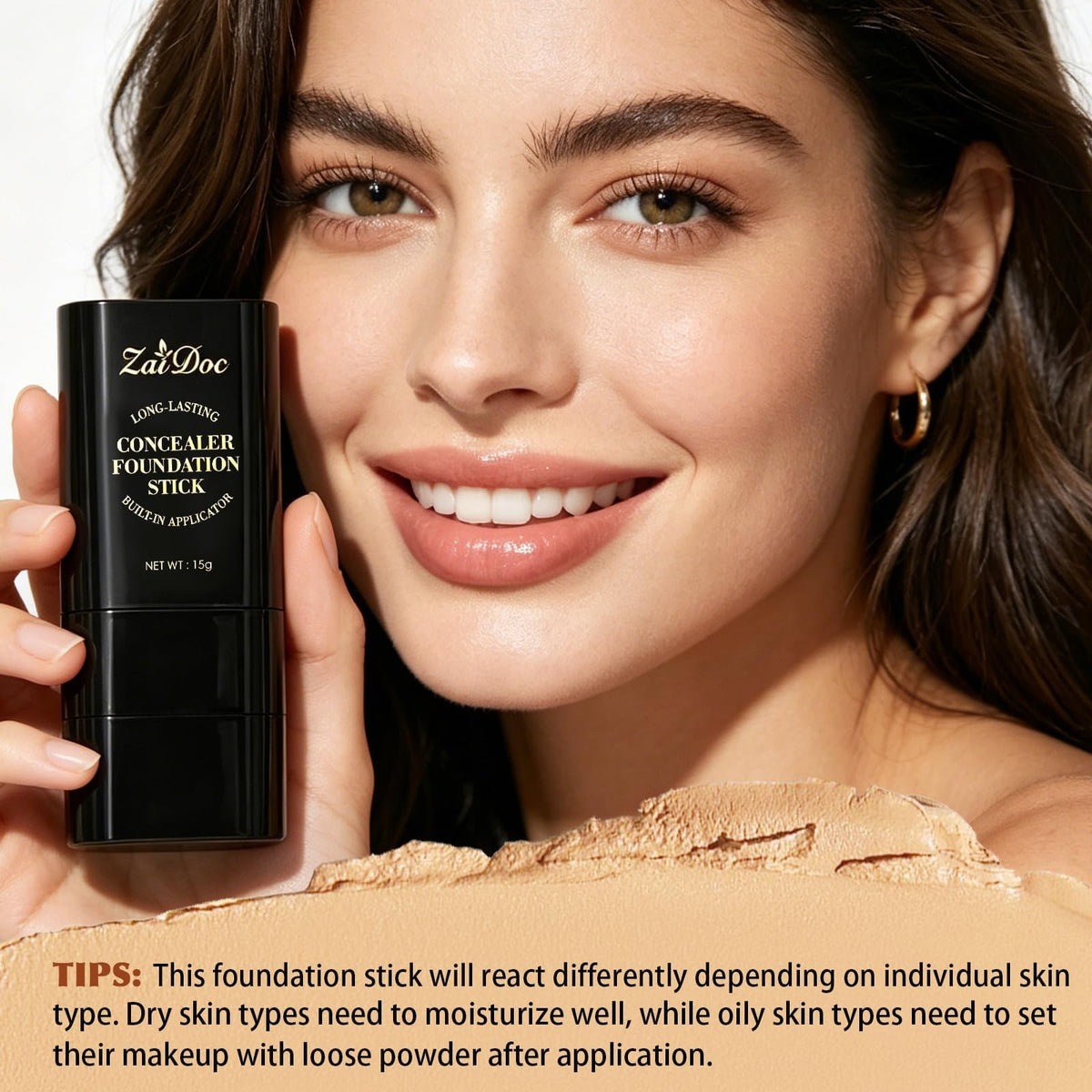 2-in-1 Concealer Foundation Stick with Brush - Full Coverage for Dark Circles