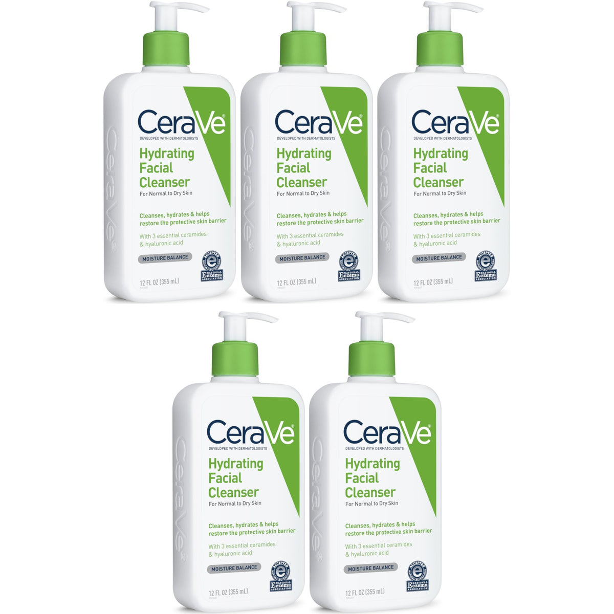 Hydrating Facial Cleanser - 5 Pack, Gentle Skin Barrier Support, 12oz