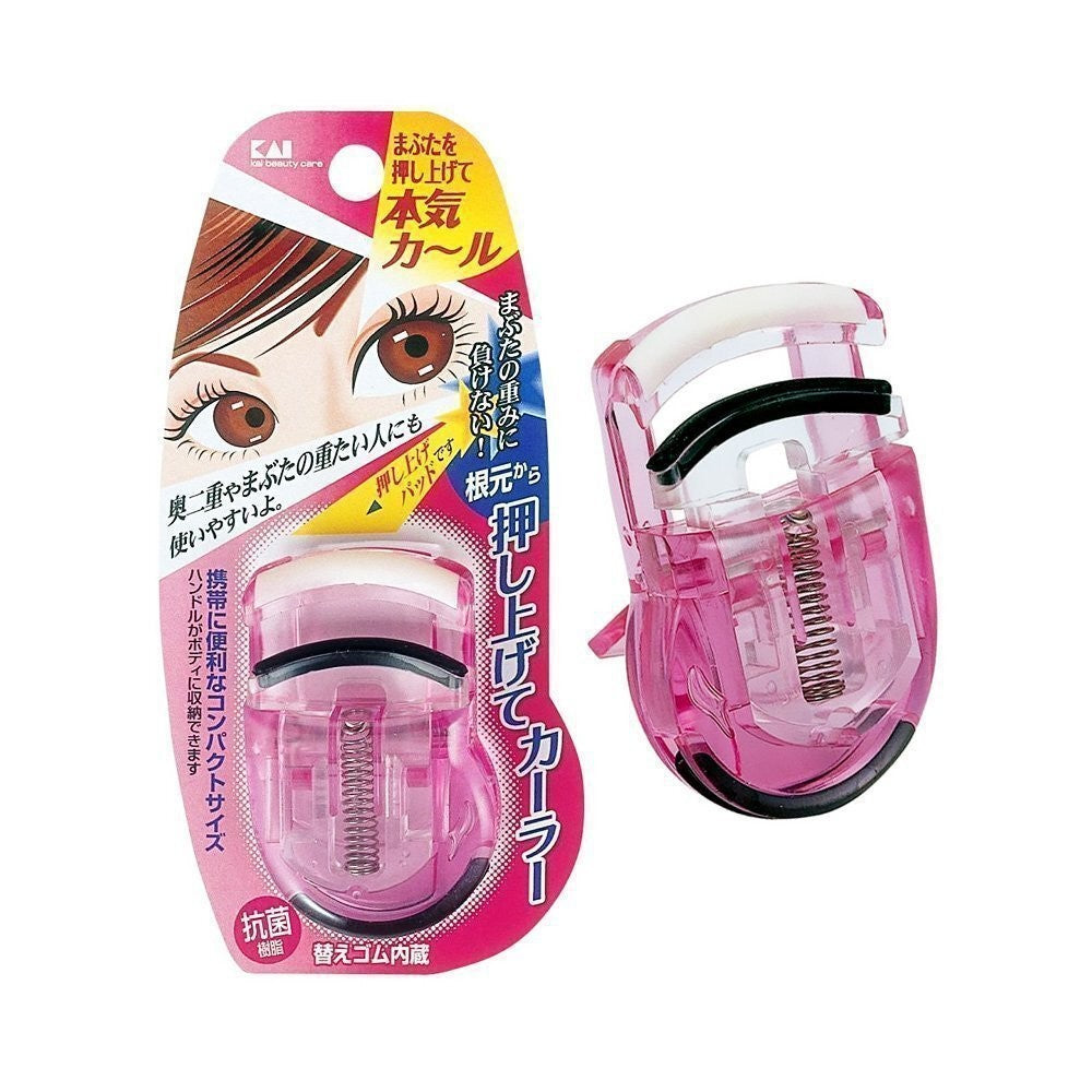 Eyelash Push Up Curler - Pink, Compact Lash Lifter with Refill Rubber