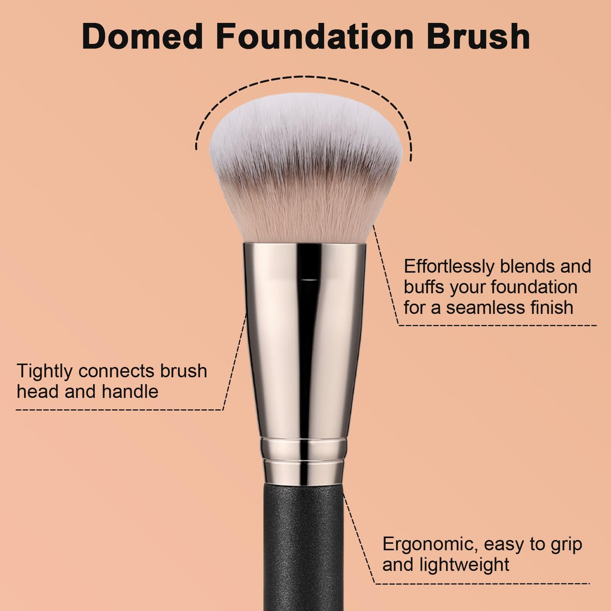 Domed Foundation Brush for Flawless Makeup Blending - Soft Synthetic Bristles