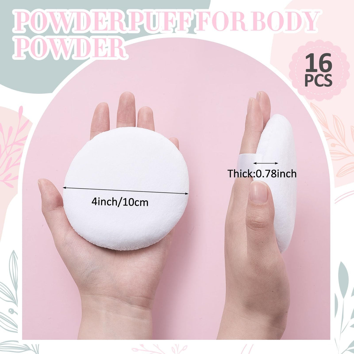 Large Washable Body Powder Puff Set - 16 Soft Velour Sponges for Loose Powder