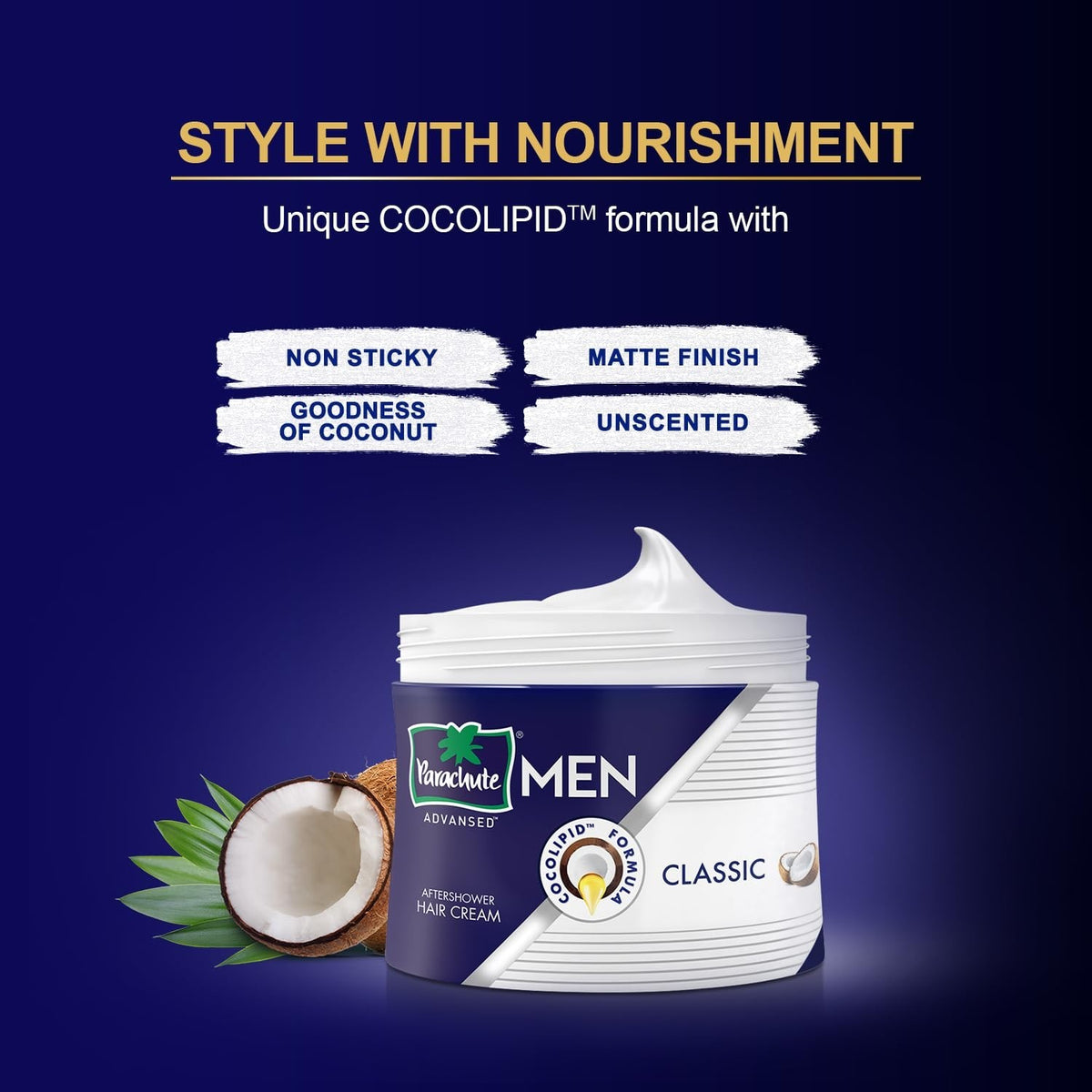 Coconut Infused Hair Cream for Men - Soft, Smooth, Non-Sticky, 3.8 Fl Oz