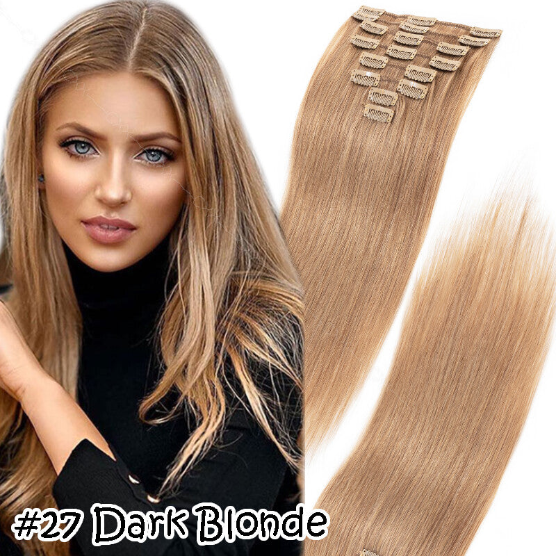 Clip-In Remy Human Hair Extensions Full Head Hairpiece Multiple Colors & Lengths