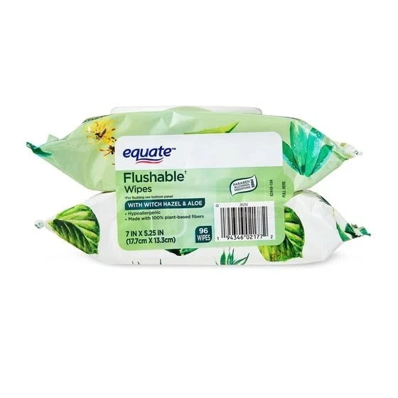 Flushable Wet Wipes with Witch Hazel & Aloe, 96 Wipes (2 Pack)