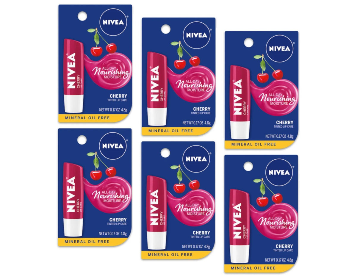 Nivea Cherry Tinted Lip Balm Set - Nourishing All-Day Moisture, Pack of 6