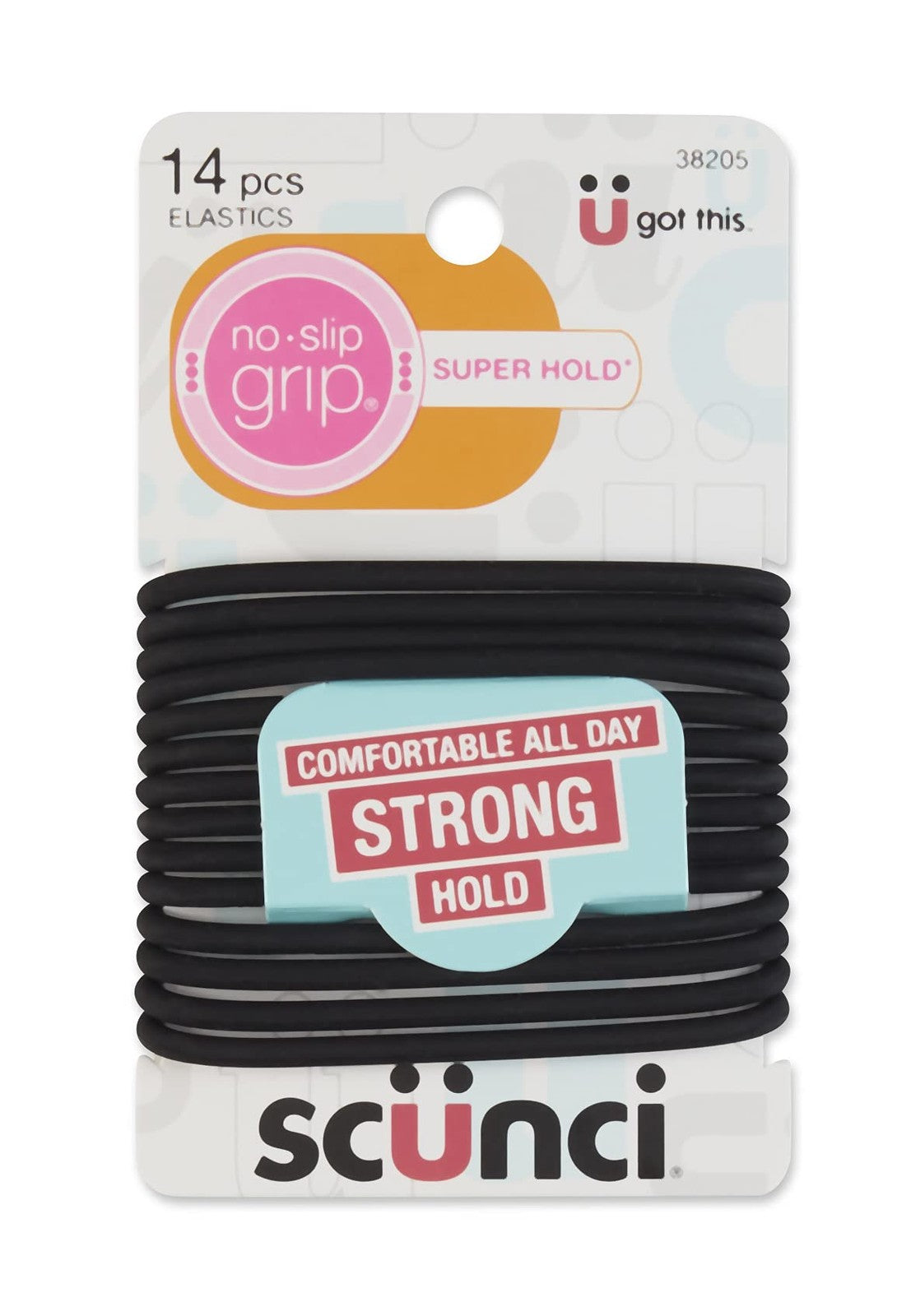 Scunci Black Gel Elastics, No-Slip Grip, Strong 14 Count (Pack of 3),