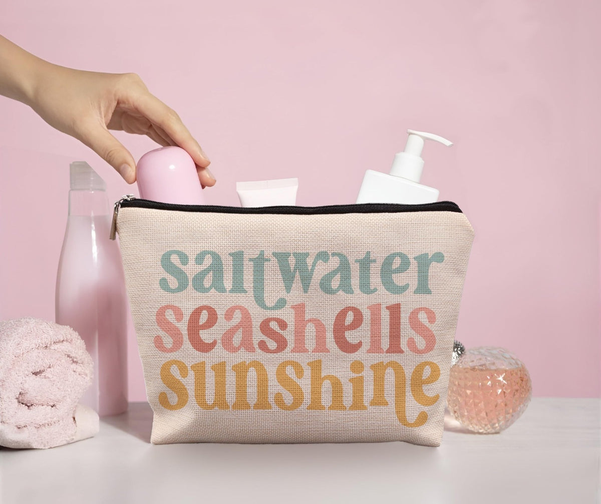 Beach Makeup Bag with Seashell Design - Travel Cosmetic Pouch for Women