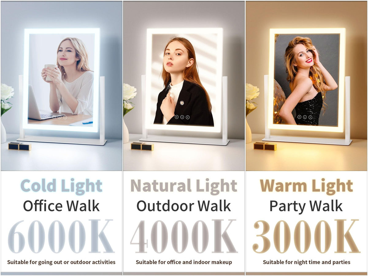 Lighted Vanity Mirror with Lights, 16.7x13.2 Inches, Dimmable & 3 Color Modes
