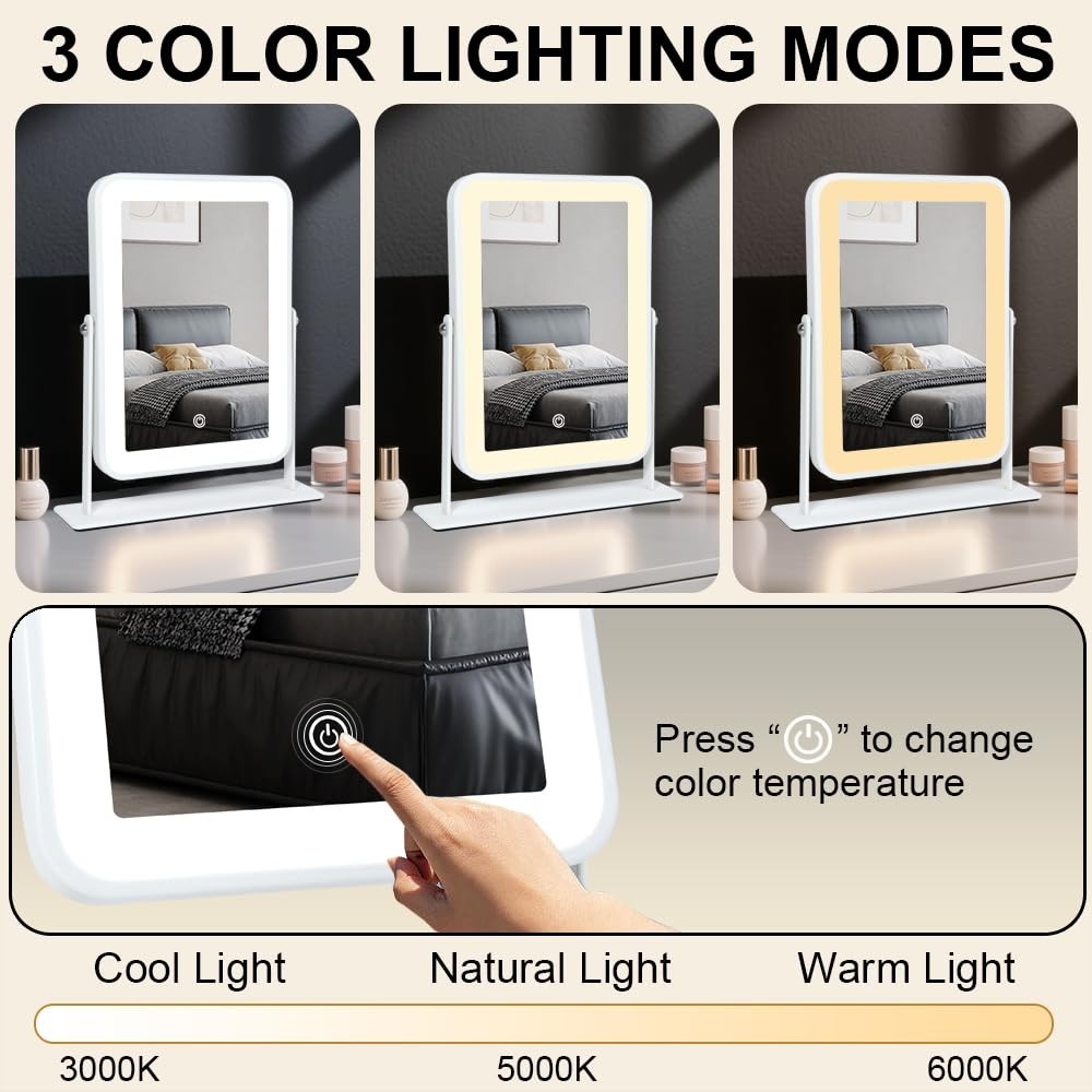 Rechargeable 9x11 LED Makeup Mirror with Dimmable Touch & 3 Color Modes